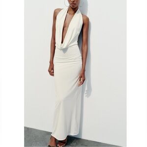 DRAPED HALTER DRESS WHITE